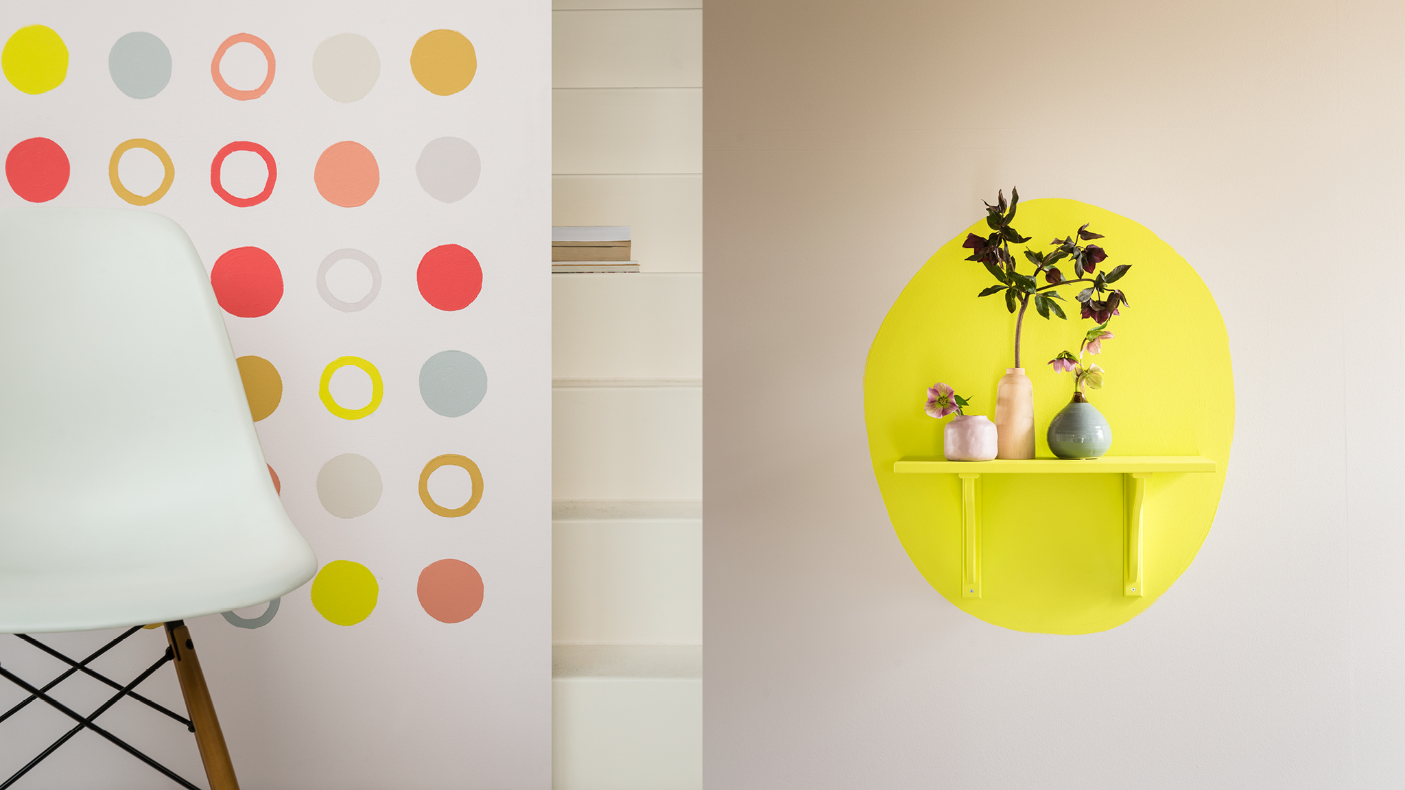 Circles wall design Circles of paint in different colours make a great feature on a wall.