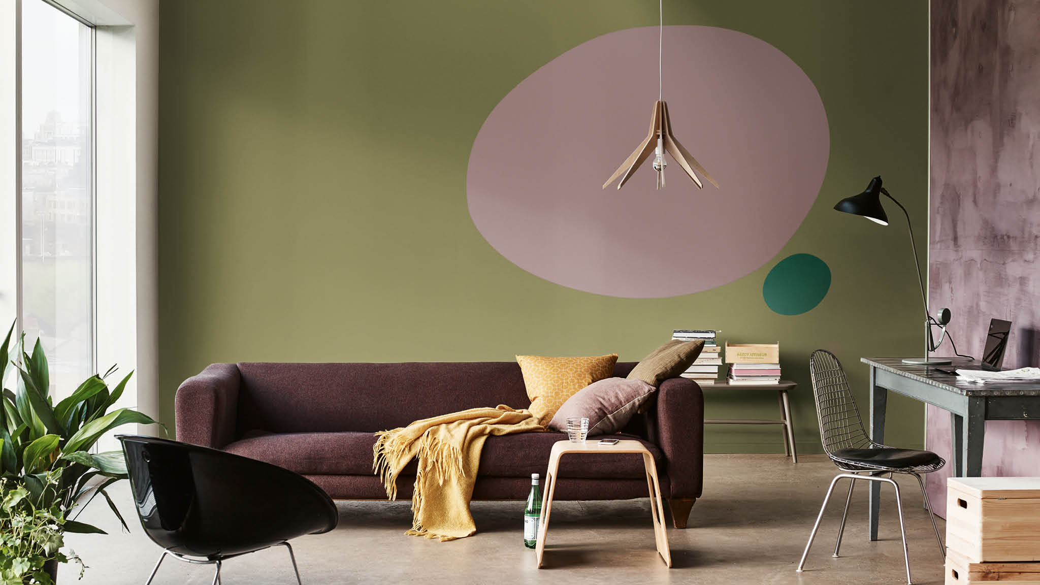 Energising living room pairing greens with Heart Wood Add energy by combining Heart Wood with vibrant greens